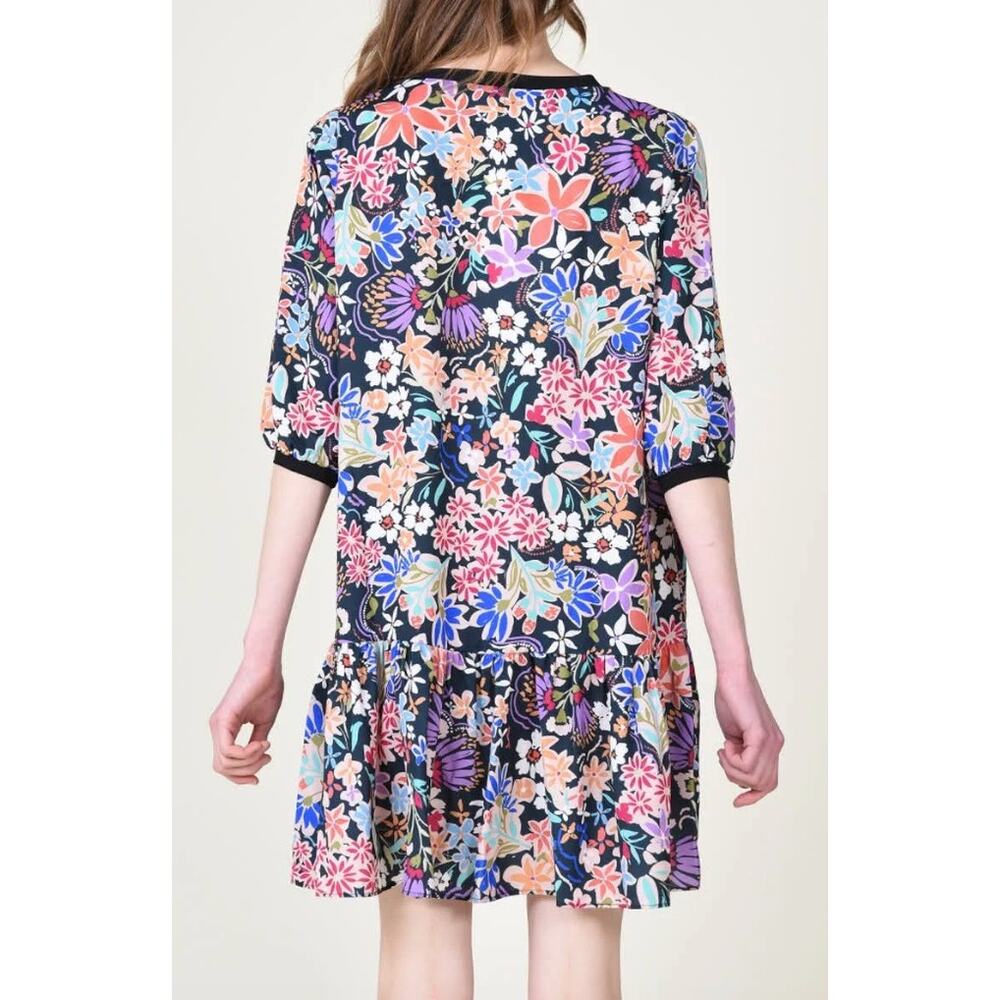 Molly Bracken Lili Sidonio Floral Ruffle Hem Drop Waist Shift Dress Black Multi - Picture 5 of 12